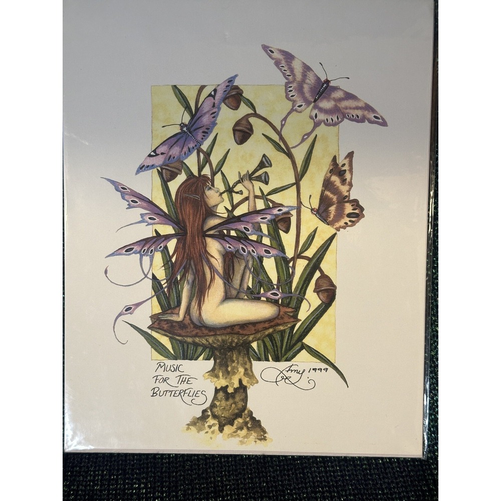 Amy Brown Music For The Butterflies Vintage Art Print Signed 1999 Fairy 8x10 - Picture 2 of 4